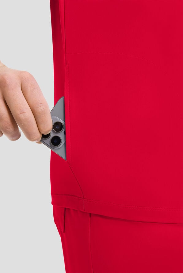 Cherokee Achieve Men's 3-Pocket STRETCH Relaxed V-Neck Knit Scrub Top - Red - 3