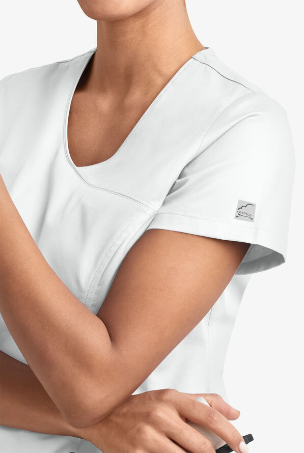 Butter-Soft STRETCH Women's 3-Pocket V-Neck Mock Wrap Scrub Top - White - 3