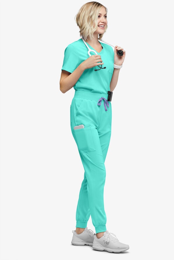 Pantal&oacute;n m&eacute;dico Easy STRETCH Olivia estilo jogger con 7 bolsillos para mujer - Aqua Dust - 5