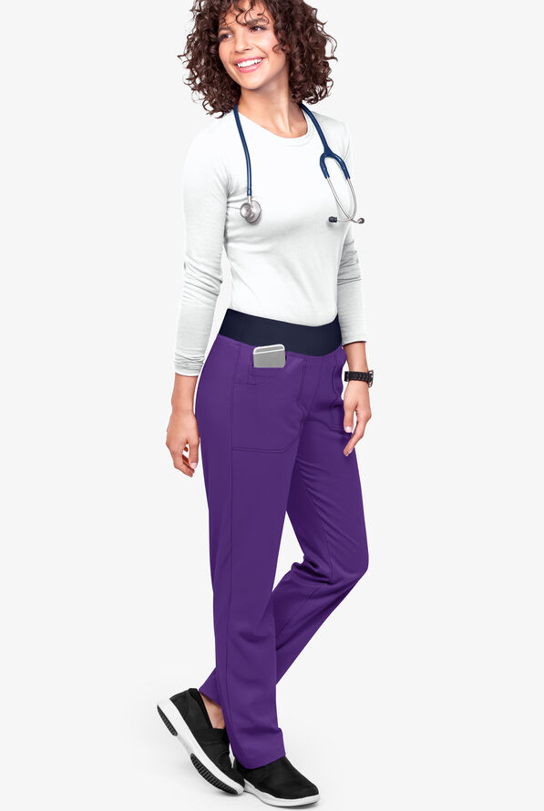 Pantalón médico UA Flex2 STRETCH tall estilo yoga con piernas rectas y 3 bolsillos para mujer - Grape/Navy - 2
