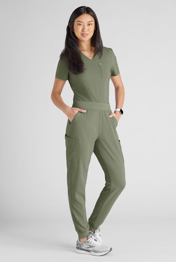 Conjunto de uniforme m&eacute;dico Easy STRETCH con 10 bolsillos para mujer - Olive Leaf - 2