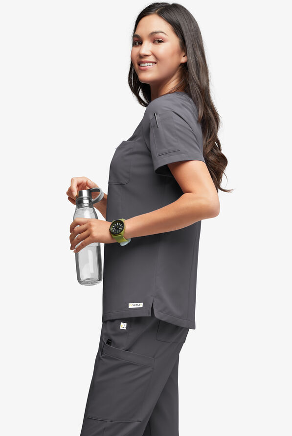 ReSurge Diamond Women's 3-Pocket V-Neck Tuck In / Wear Out Scrub Top - Pewter - 2