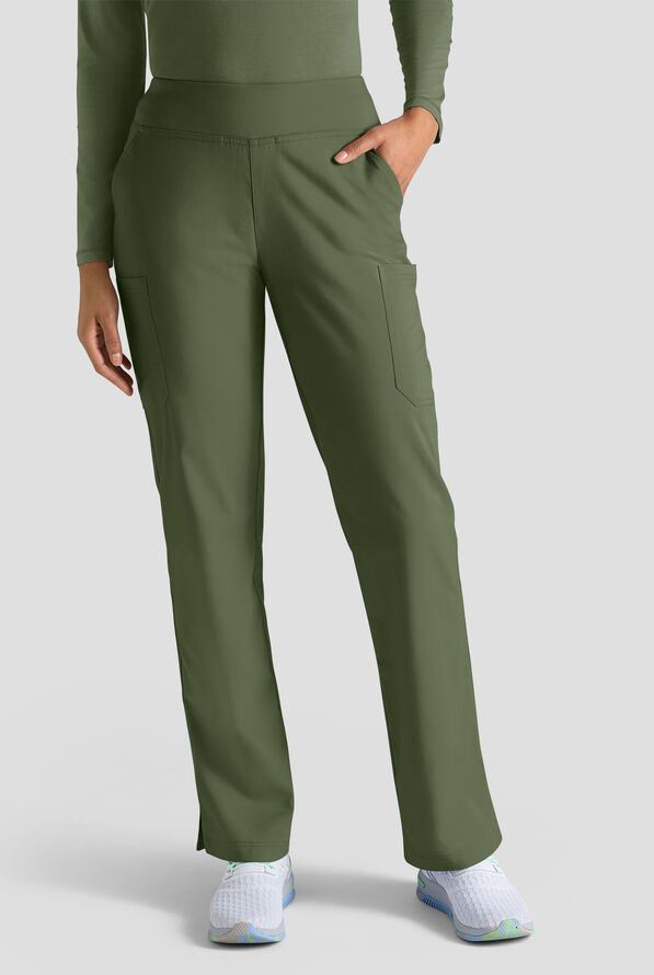 Butter-Soft STRETCH FLXTEK+ Women's 4-Pocket Knit Waistband Yoga Scrub Pants - Light Olive - 1