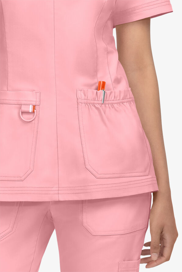 koi Stretch Regan Women's 2-Pocket V-Neck Zip Scrub Top - Sweet Pink - 3