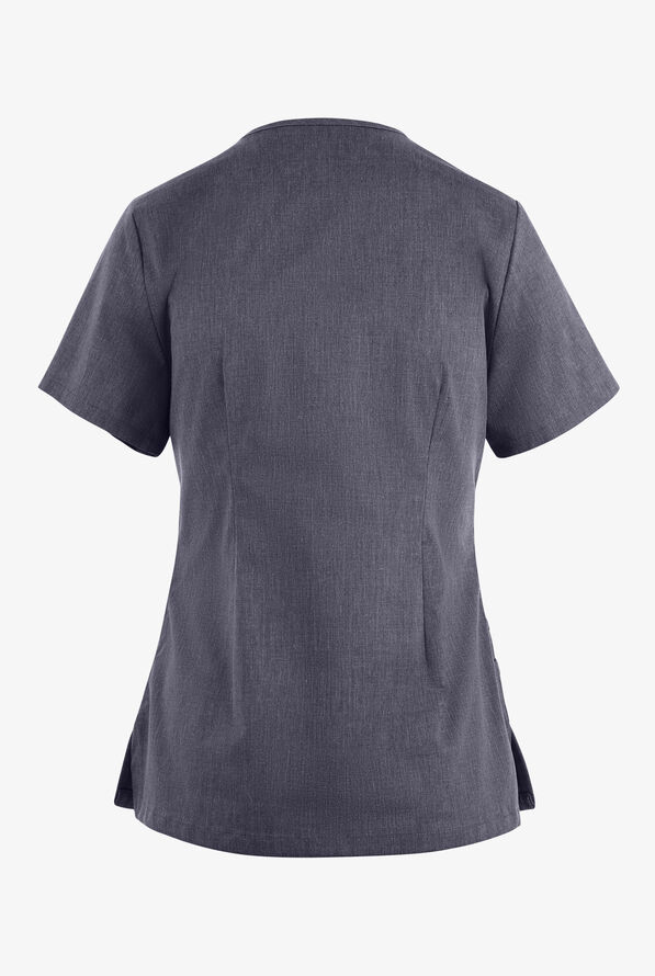 Blusa m&eacute;dica UA Butter-Soft STRETCH con lazos entrecruzados y 4 bolsillos para mujer - Indigo Denim - 4