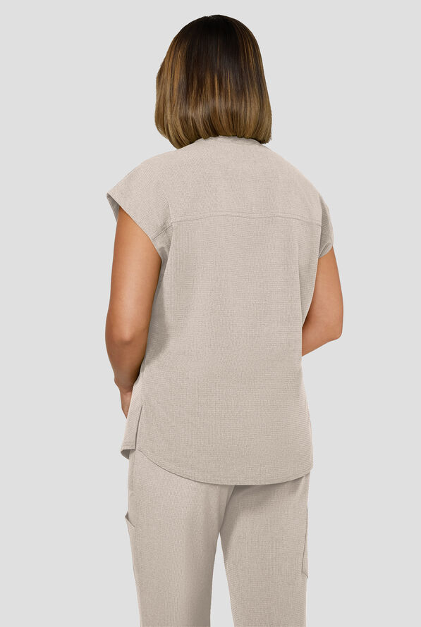 Blusa m&eacute;dica koi Solis Catrin STRETCH con cuello en V con cremallera y tapeta en contraste y 1 bolsillo para mujer - Bone - 3