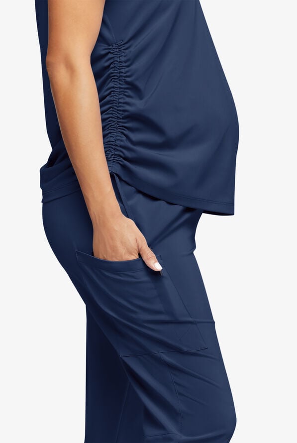 Easy STRETCH Chrissy Women's Maternity 4-Pocket Tapered Leg Jogger Scrub Pants - Navy - 2