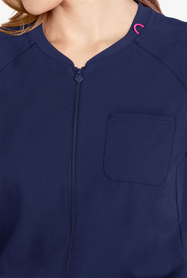 Med Couture Amp Women's 5-Pocket STRETCH  Zip Front Storm Cuff V-Neck Jumpsuit - Navy - 4