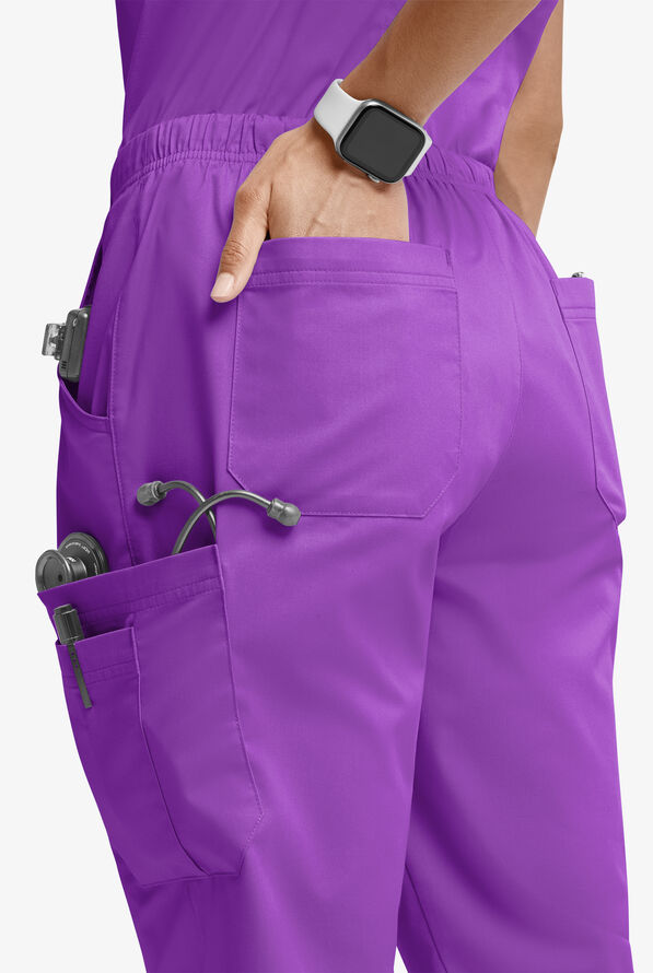 Butter-Soft STRETCH Women’s 10-Pocket Mid Rise Straight Leg Scrub Pant - Petite - Wild Plum - 2