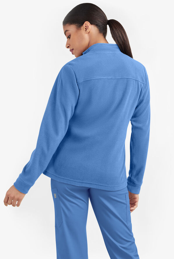 Butter-Soft STRETCH Women's 2-Pocket Zip Front Fleece Scrub Jacket - Ceil Blue - 4