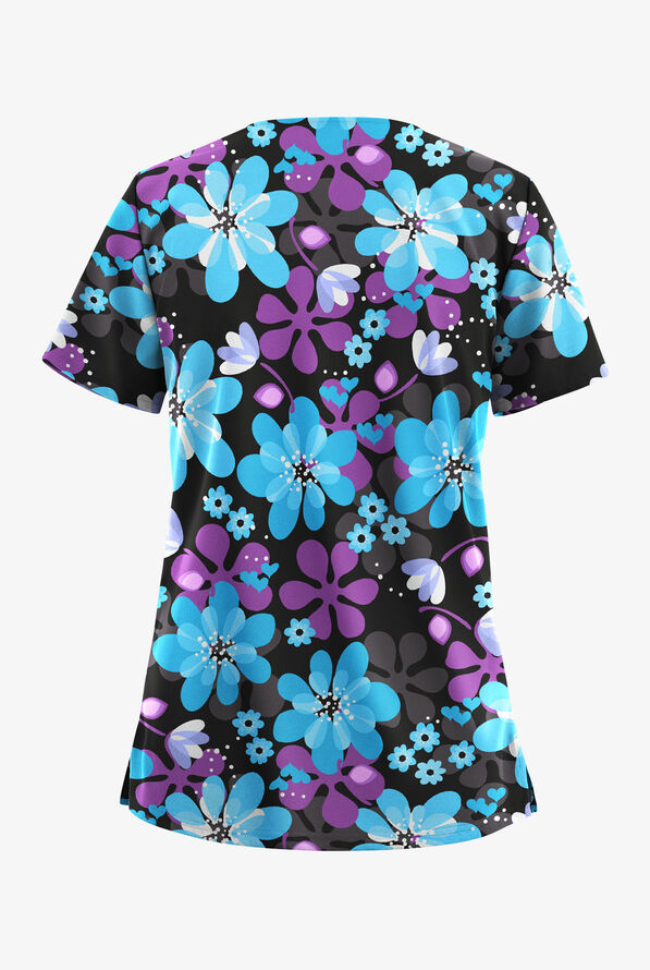 Blusa médica estampada Butter-Soft STRETCH Fantasy Flora con cuello en V y 2 bolsillos para mujer - null - 2