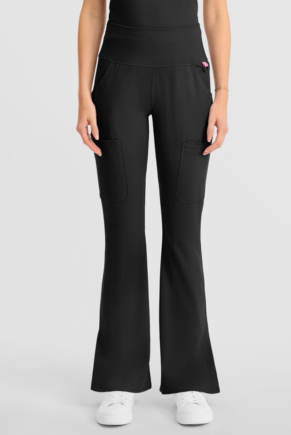 Med Couture Amp Knit Women's 5-Pocket STRETCH High-Rise Yoga Waistband Flare Leg Scrub Pant - Black - 1