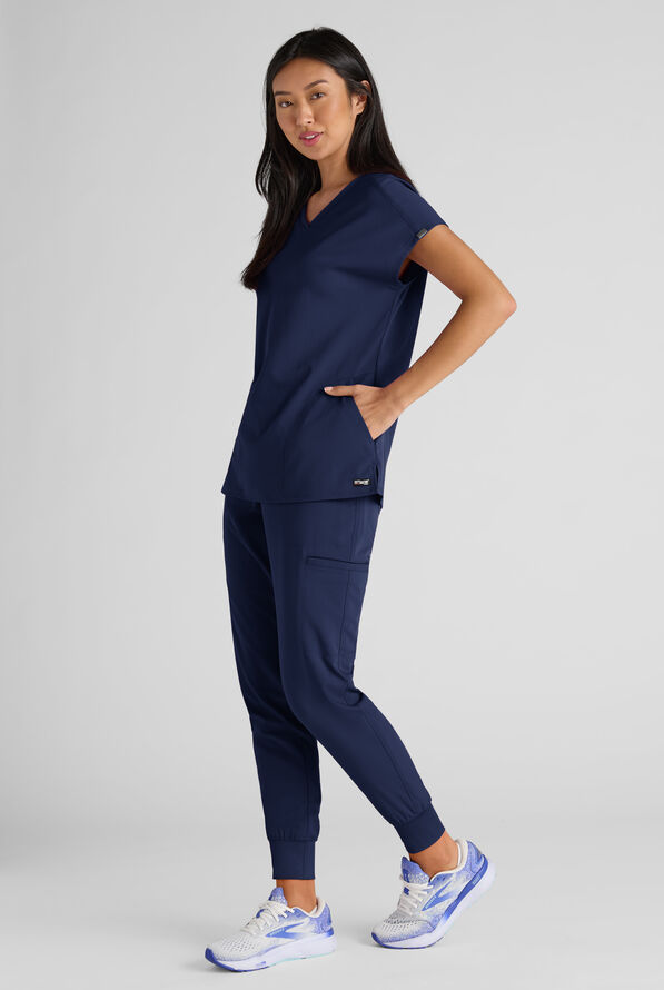 Grey's Anatomy by Barco Emerge Rylee Women's 6-Pocket STRETCH Mid Rise Jogger Scrub Pants - Indigo - 7
