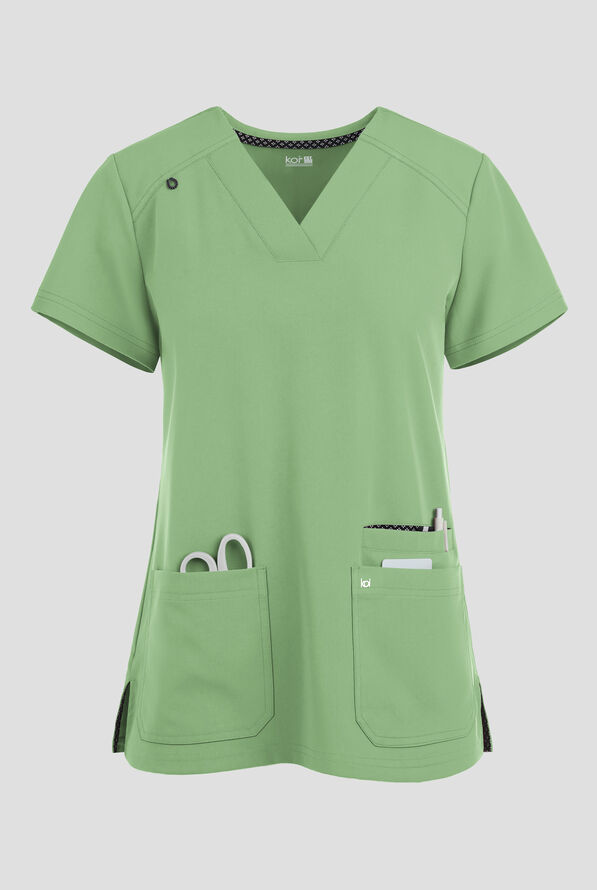 Blusa m&eacute;dica Koi Next Gen Hustle and Hear con cuello en V y 3 bolsillos para mujer - Pistachio - 1