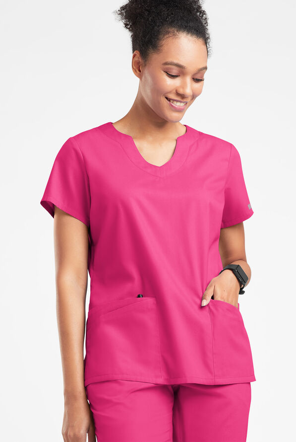 Butter-Soft Originals Women's 6-Pocket Scallop Neck Scrub Top - Fuchsia - 2