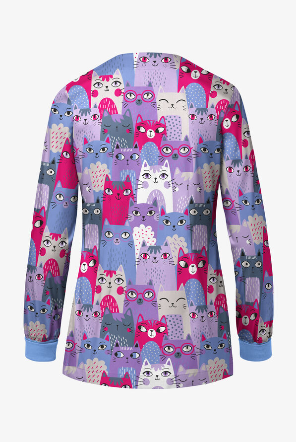 Chaqueta médica estampada Butter-Soft STRETCH Party Time Ultraviolet Light con 3 bolsillos y botones a presión para mujer - null - 2
