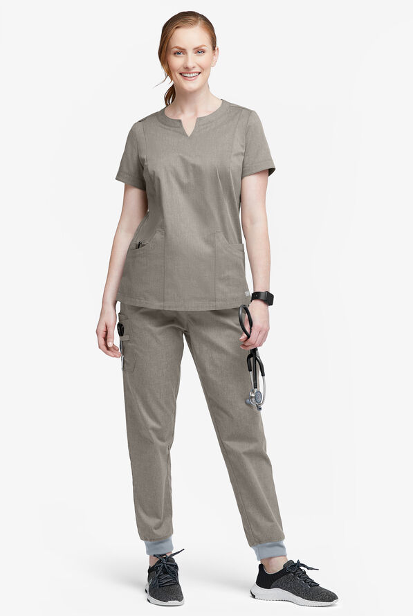 Pantal&oacute;n m&eacute;dico Butter-Soft STRETCH Tall estilo cargo jogger con 5 bolsillos para mujer - Heather Grey - 4