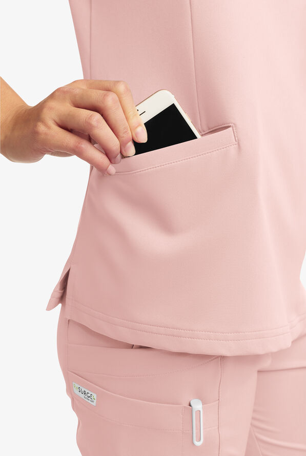 Blusa m&eacute;dica ReSurge by Butter-Soft estilo cruzado con 5 bolsillos para mujer **Ligeramente IRREGULAR** - Sweet Pink - 2