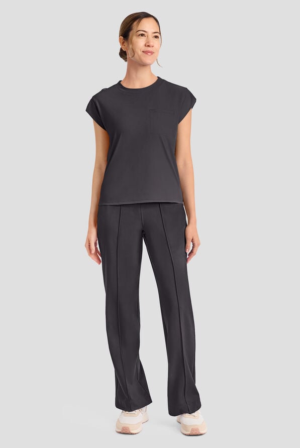 Cherokee Achieve Women's 1-Pocket STRETCH Raglan Sleeve Crew Neck Knit Scrub Top - Pewter - 4