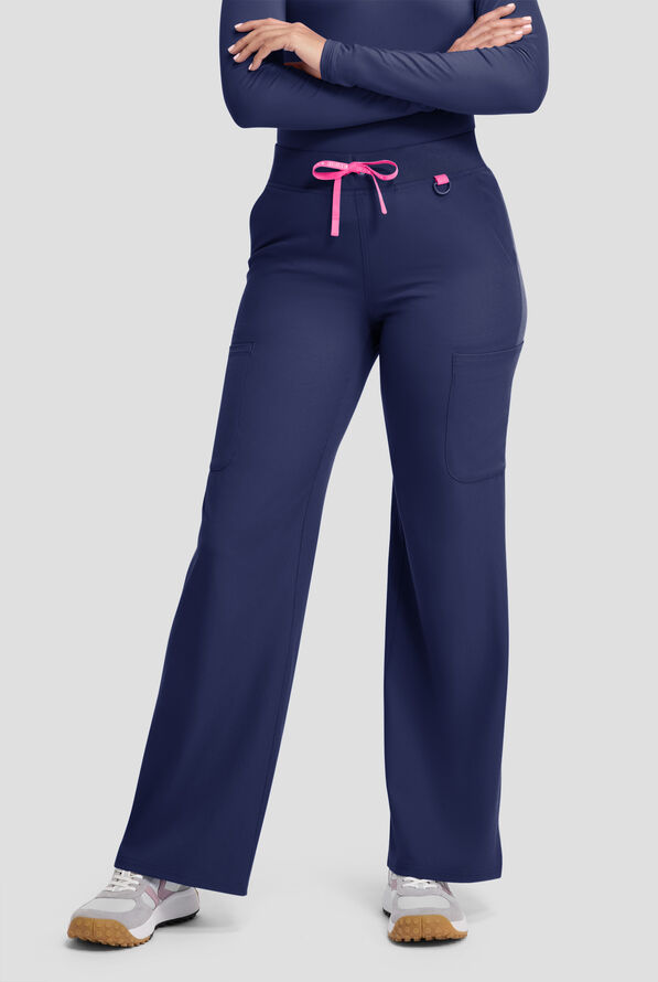 Pantalón médico Med Couture Amp STRETCH de tiro alto estilo cargo con piernas anchas y 5 bolsillos para mujer - Navy - 1
