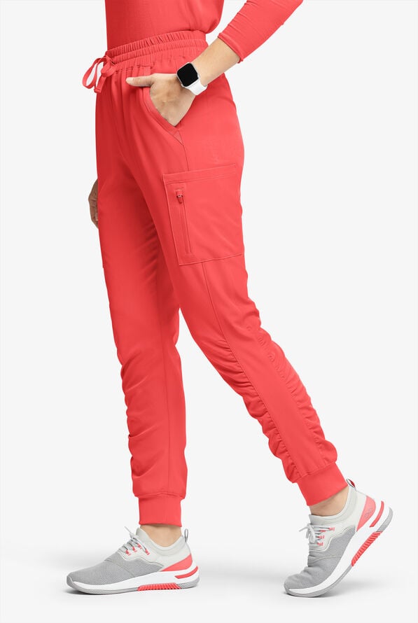 WhisperLite Calla Women's 6-Pocket Ruched Leg Cargo Scrub Pants - Radiant Red - 1