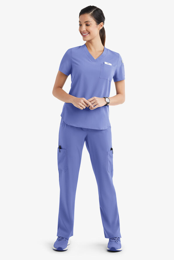Conjunto de uniforme m&eacute;dico Tafford Active Stretch con 7 bolsillos para mujer - Ceil Blue - 2