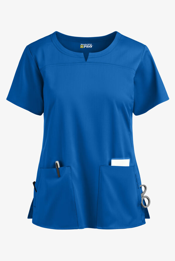 WonderWink PRO Women's 4-Pocket STRETCH Notch Neck Scrub Top - Royal - 1