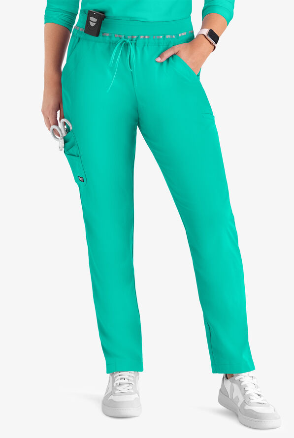 Grey's Anatomy by Barco Spandex STRETCH Serena Women's 7-Pocket Cargo Scrub Pants - Alpine Aqua - 1