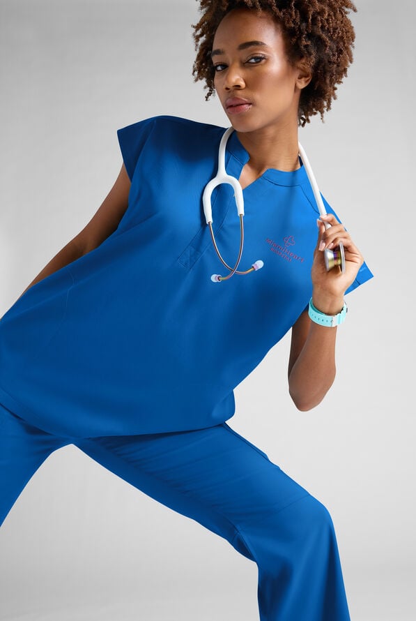 Blusa m&eacute;dica Healing Hands Purple Label Journey STRETCH con cuello mao y 2 bolsillos para mujer - Rain Water - 6