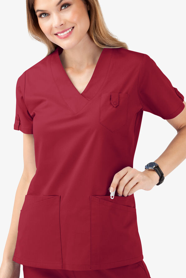 Butter-Soft STRETCH Women's 6-Pocket V-Neck Scrub Top - Ruby - 5