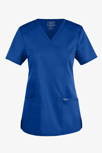 Cherokee Workwear Revolution Women's 2-Pocket STRETCH Mock Wrap Scrub Top