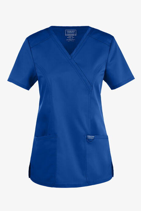 Cherokee Workwear Revolution Women's 2-Pocket STRETCH Mock Wrap Scrub Top