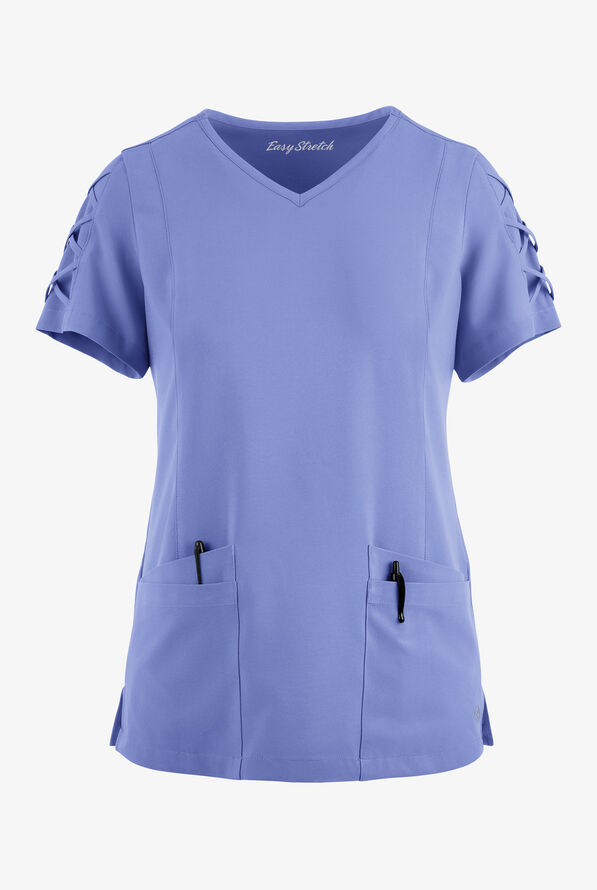 Blusa médica EASY STRETCH Kylie con detalle entrecruzado y 5 bolsillos para mujer - Ceil Blue - 1