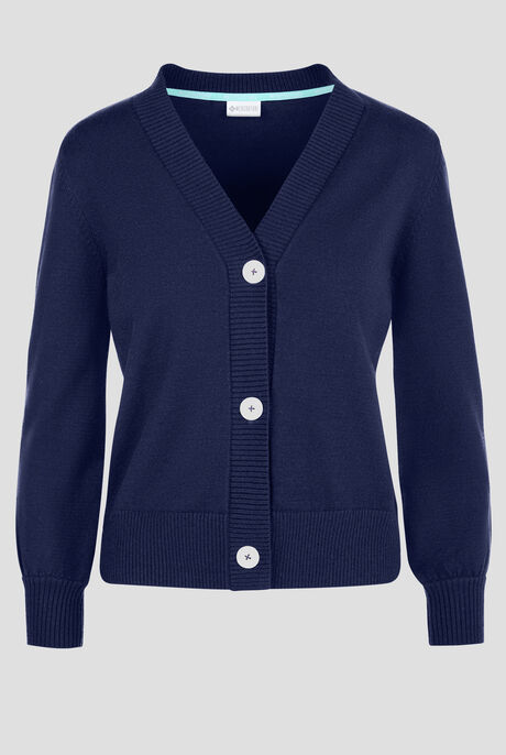 Med Couture Layers Women's Button Front Balloon Sleeve Knit Scrub Cardigan