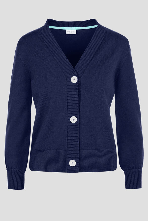 Med Couture Layers Women's Button Front Balloon Sleeve Knit Scrub Cardigan - Navy - 1
