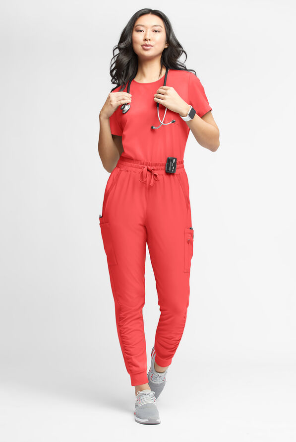 WhisperLite Calla Women's 6-Pocket Ruched Leg Cargo Scrub Pants - Radiant Red - 2