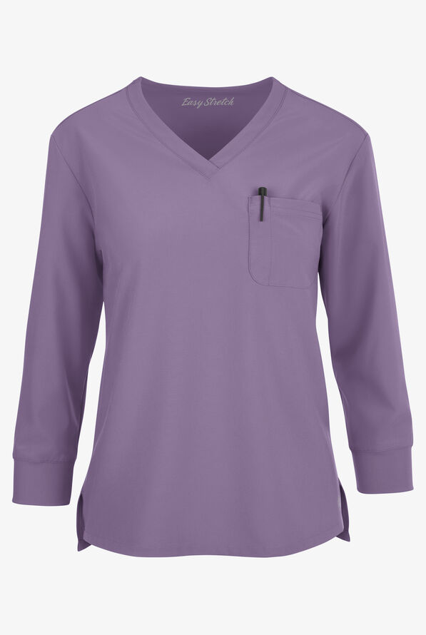 Easy STRETCH Women's Josie 2-Pocket Relaxed 3/4" Sleeve Scrub Top - Purple Dusk - 1
