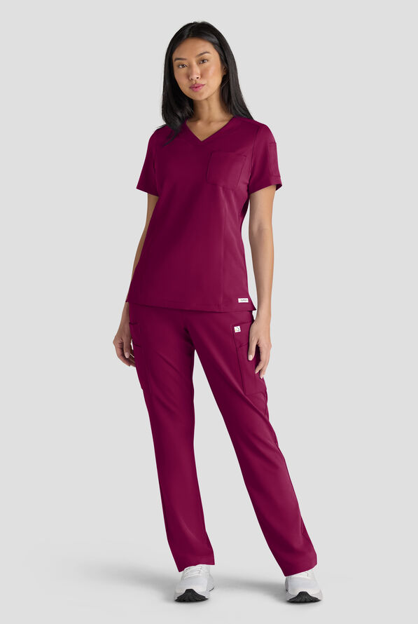 ReSurge Diamond Women's 3-Pocket V-Neck Tuck In / Wear Out Scrub Top - Wine - 7