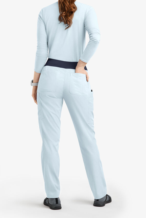 Pantal&oacute;n m&eacute;dico Butter-Soft Originals de tiro medio estilo yoga con piernas entalladas y 5 bolsillos para mujer - Morning Dew/Navy - 3