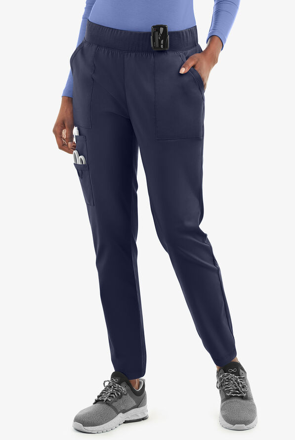 UA Exclusive Cherokee Workwear Professionals Active Women's 6-Pocket STRETCH Half Jogger Scrub Pants - Petite - Navy - 1