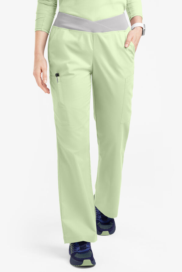 Butter-Soft Originals Women's 7-Pocket Mid Rise Crossover Waist Flared Leg Scrub Pants - Spring Mint/Silver - 1