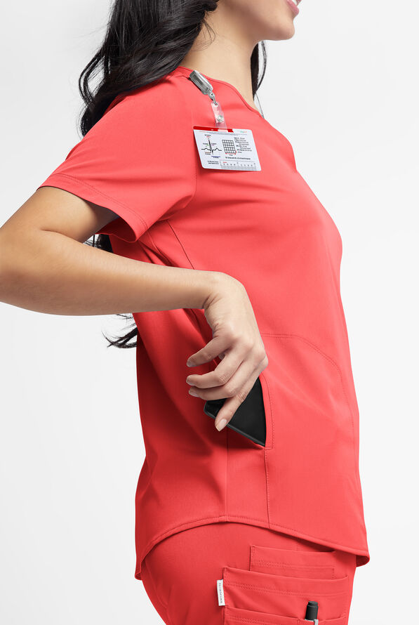 WhisperLite Alba Women's 3-Pocket Notched Neck Scrub Top - Radiant Red - 3