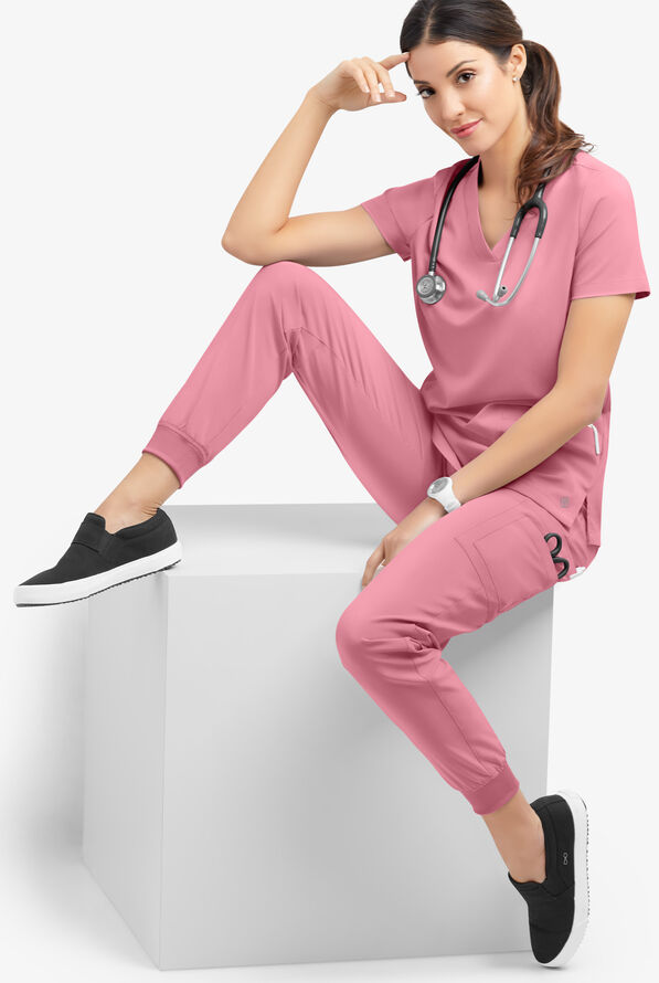 Easy STRETCH Mila Women's 7-Pocket Jogger Scrub Pants - Tall - Cashmere Rose - 2