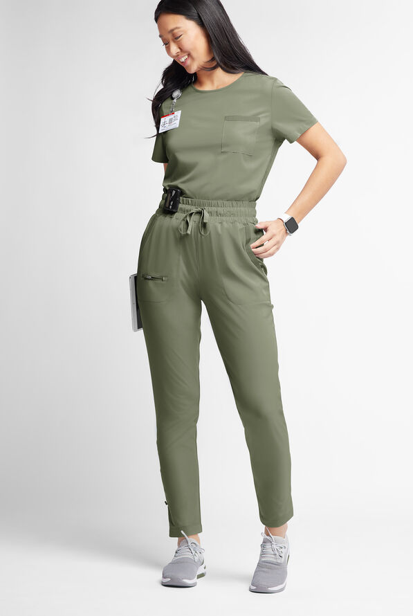 WhisperLite ISLA Women's 5-Pocket Tapered Scrub Pants - Olive Leaf - 2