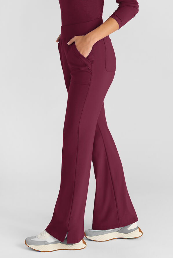 Easy STRETCH Sydney Women's Flare Leg Scrub Pants &ndash; 2-Piece Jumpsuit Bottom - Wine - 1