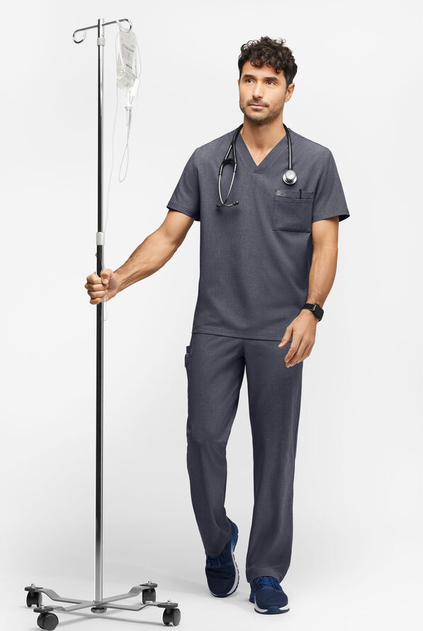 Easy STRETCH Riley Unisex 3-Pocket V-Neck Scrub Top - Charcoal Heather - 4