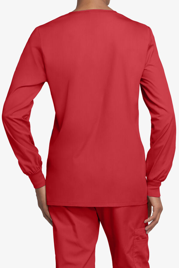 Cherokee Workwear Women's 3-Pocket Snap Front Scrub Jacket - Red - 2