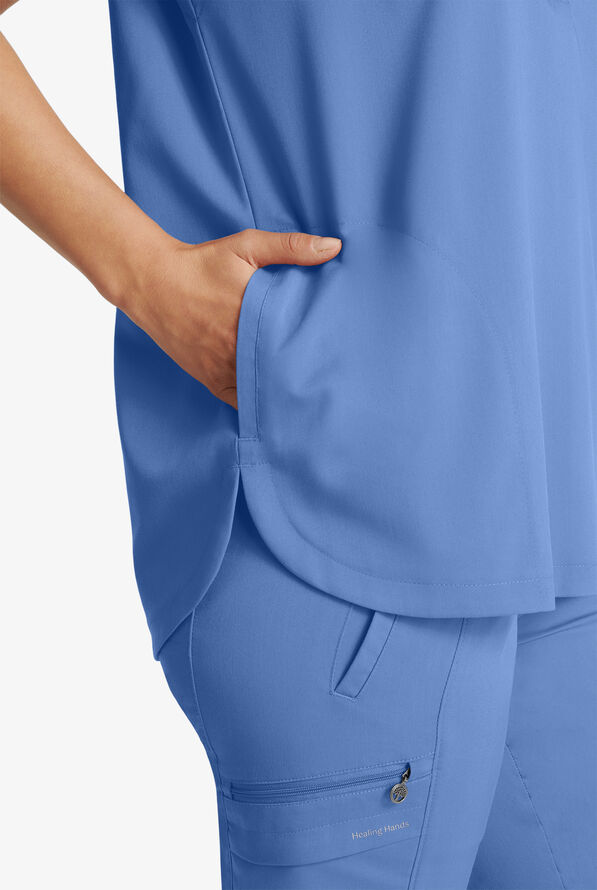 Healing Hands Purple Label Journey Women's 2-Pocket STRETCH Dolman Sleeve Mandarin Collar Scrub Top - Ceil Blue - 4