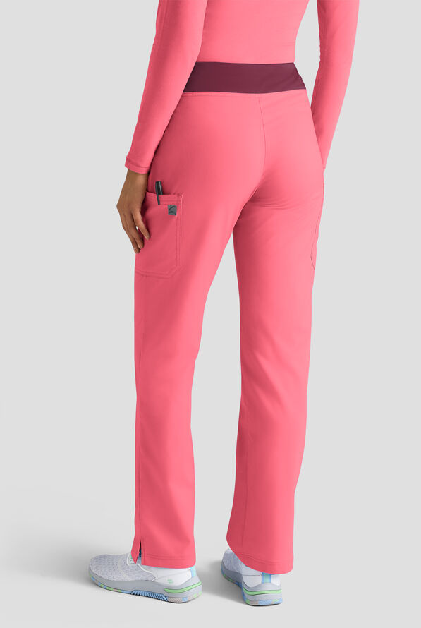 Butter-Soft STRETCH Women's 4-Pocket Knit Waistband Yoga Scrub Pants - Tall - Rouge Rose/Wine - 2