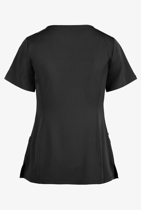 HH Works by Healing Hands Madison Women's 4-Pocket STRETCH Mock Wrap Scrub Top - Black - 3